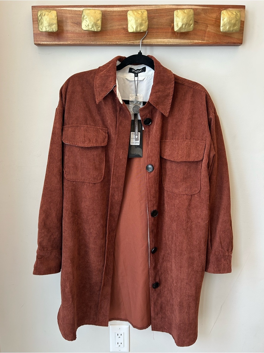 Copper Corduroy Shacket - Coastal Grandma Oversized Dark Academia